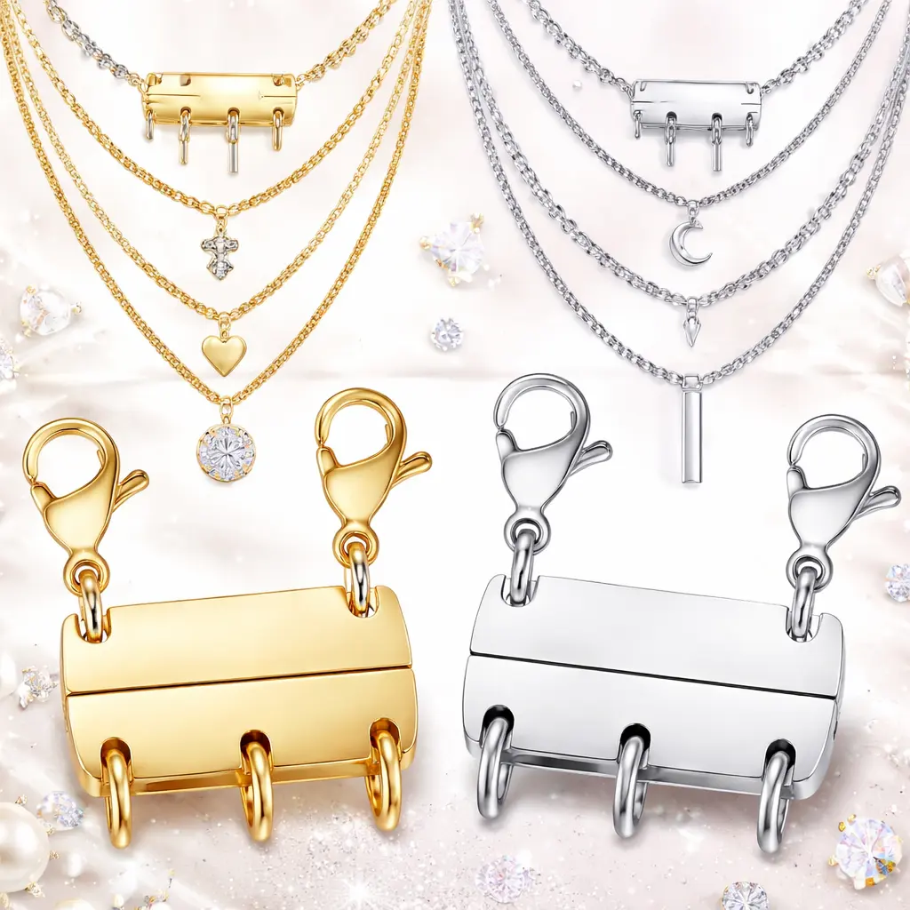 Gold & Silver Plated Necklace Layering Clasp, Minimalist Magnetic Connector for Women, Tangle-Free Stacking with Anti-Loss Design, Decorative Clasp for Bracelets & DIY Projects, Decorative Clasp Bracelets & Bangles
