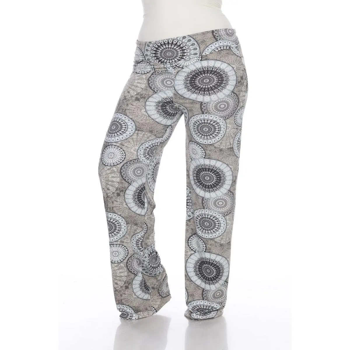 212 MAIN Women's Plus-Size Wide-Leg Flared Fashion Bottoms - Light, Stretchy, Comfortable Grey Geo Circle Print Wide-Leg Printed Pants, Relaxed Fit, Xtra Large Pants, Style PS550-189-2XL, Size 2X