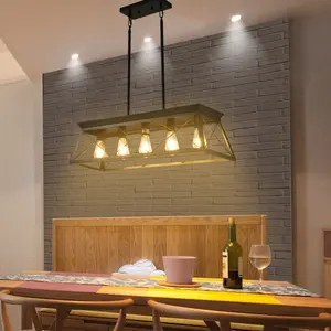 5 Bulb Lighting Black Metal Frame Pendant Light Dining Room Lamp Farmhouse Style Adjustable Chain