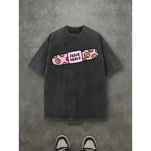 Jesus Heals Unisex Washed T-Shirt, Christian Shirt, Vintage Retro Washed Shirt Single-Sided Print High Quality Christian Shirt, Christian Gifts, Men's And Women's Shirts, Comfortable, Fashion Christian Shirt, Street Style Pure Cotton Fall Shirt