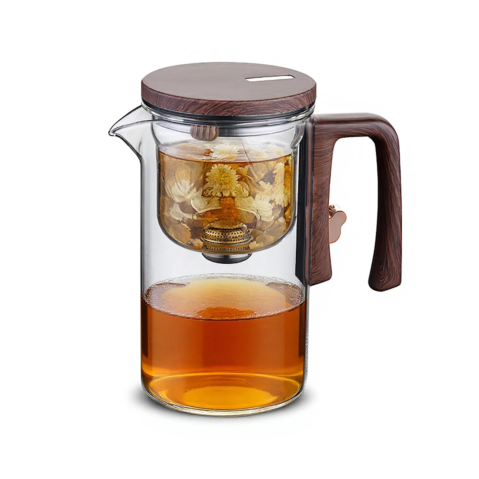 720ml Enchanti Magic Glass Teapot - Premium Glass Body with Spout, Wooden Handle, Thermal Shock Resistant, Auto Filter for Automatic Tea-Leaf Separation, Serving Loose Leaf Tea Infuser for Home & Office Use