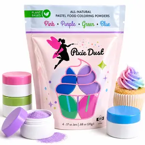 Dye-Free Food Coloring Powder Pastel set - Pink, Purple, Green and blue. | Perfect for cake decorating, cookie frosting, icing & drinks | Plant-Based, All-Natural, Kosher, Flavorless | No Carmine | By PIXIE DUST