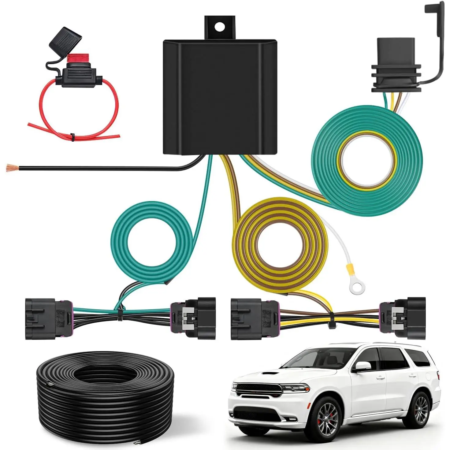 Nilight Custom Fit 4-Pin Trailer Wiring Harness Kit 56336 - Copper Extensive Wire, 10A Fuse, ABS, Quick Connect Vehicle Standard 4-Way Connector, Dustproof Towing Hitch Accessory for 2014-2024 Dodge Durango, Easy Install for Turn & Brake Signals