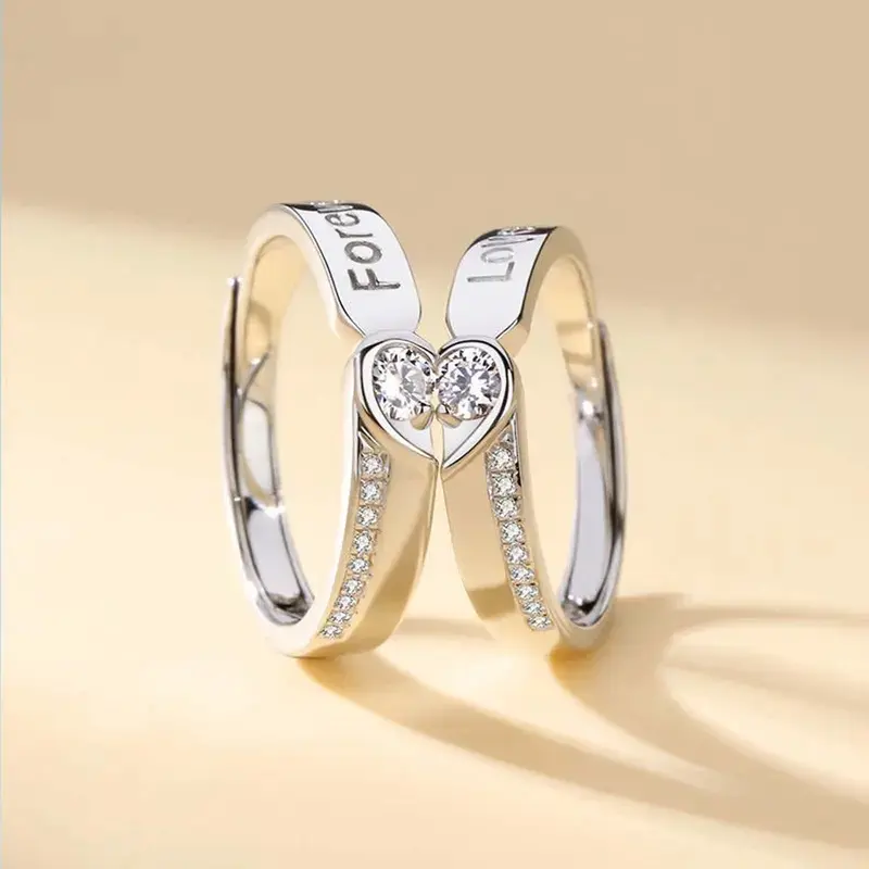 Engagement rings 2 Pcs Couple's Ring Set Eternal Love Open Design Long-Distance Relationship Commemorative Gift Stylish and Versatile