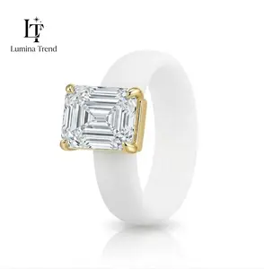Radiant Cut Zircon Silicone Ring for Women Matte White Band Elegant Statement Jewelry Cut Clear Zircon Stone Gold Tone Setting Wedding Anniversary Ring