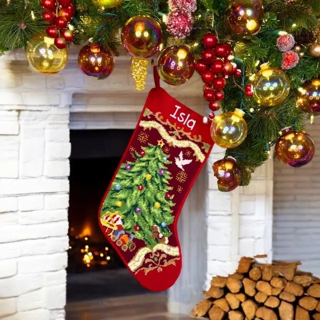Christmas Tree Personalized Needlepoint Christmas Stocking, Personalized Holiday Family Stockings, Personalized Seasonal Gifts for Her