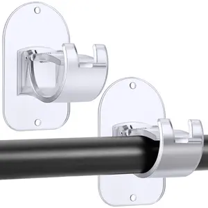 No Drill Curtain Rod Holder Hangers - Self Adhesive Hook - Upgrade Large Plastic Brackets - Renter Friendly Hanger (2PCS Transparent)