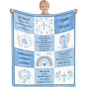 Flannel Blanket | Baptism Flannel Blanket For Boys Girls, Christian Religious Baptismal Christening Gifts, Perfect Presents For Kids Godson From Godmother | Home & Gift