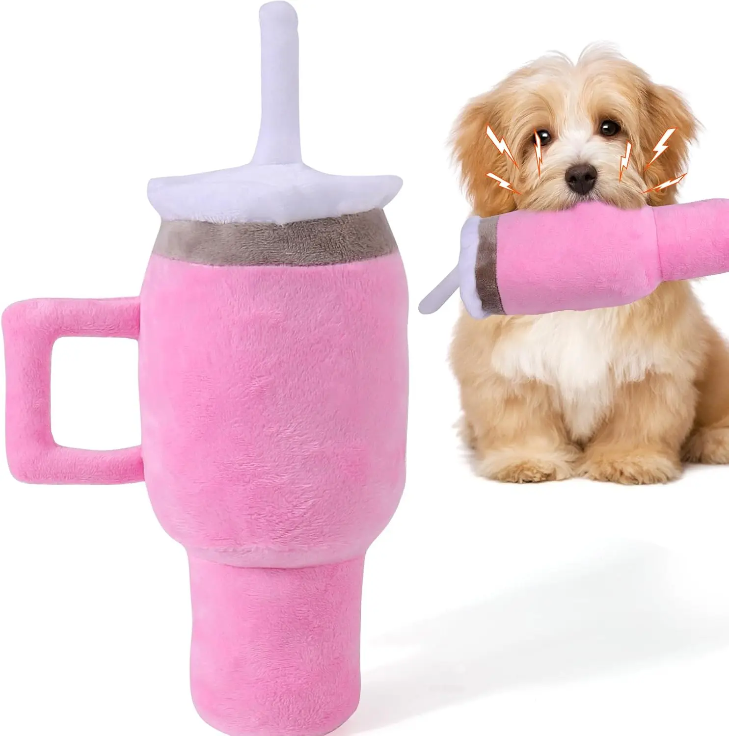 Funny Tumbler with Handle Cup, Interactive Squeaky Dog Toys for Small/Medium/Large Dogs (1 Pink), gift