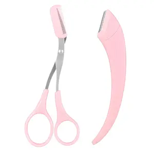 2pcs Eyebrow Trimmer Set, Grooming Kit, Stainless Steel Curved Eyebrow Razor Eyebrow Scissors With Comb, Beauty Tool Suitable For Any Skin Type Hair Removal Accessories For Men Women, Makeup, Makeup Accessories