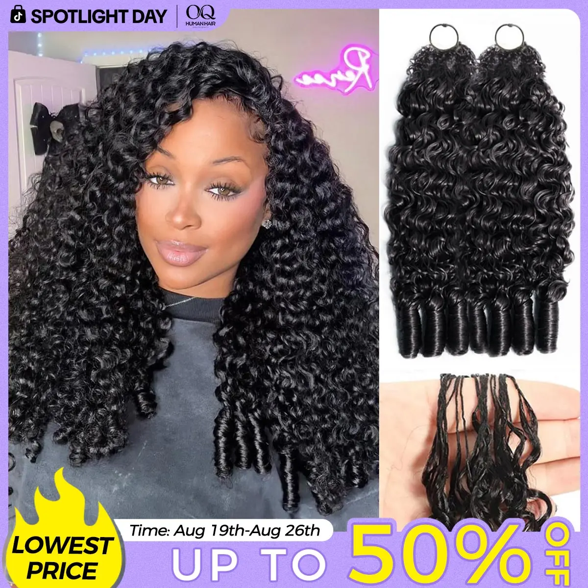 OQ HAIR Burmese Curly Crochet Hair Natural Black Machine Made Feather Crochet Human Hair Extension Miracle Knots Boho Braids #SohoChic #TikTokShopBackToSchool #DealsForYouDays