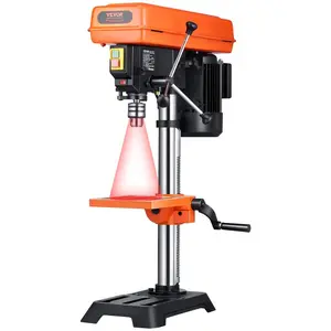 fathersdaygift  VEVOR 10 in Benchtop Drill Press, 6.2A Induction Motor, Tabletop Drilling Machine with 650/ 1050/ 1800/ 2350/ 3100 RPM Adjustable Speed, 0-45 Tilting Worktable, LED Work Light, for Wood Metal