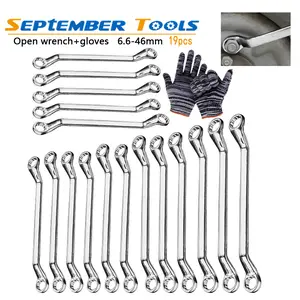 19pcs Ratchet Wrench Set of Keys   75-Degree Offset Wrench Set Metric Double Box End Wrench Puch