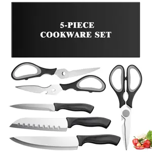 Professional 5-Piece Japanese Kitchen Knife Set with Multi-Function Scissors - Mirror Polished Precision
