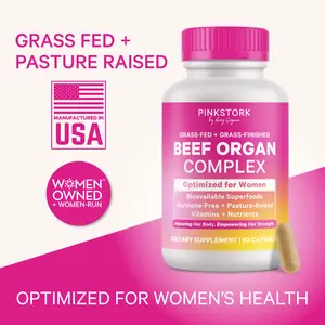 Pink Stork Beef Organ Supplement for Women | Liver, Heart, Ovary, Kidney, Uterus | Grass-Fed | Primal Multivitamin | Iron B12 CoQ10 Vitamin A | 1 Month Supply | Hormone + Energy | 60 Capsules