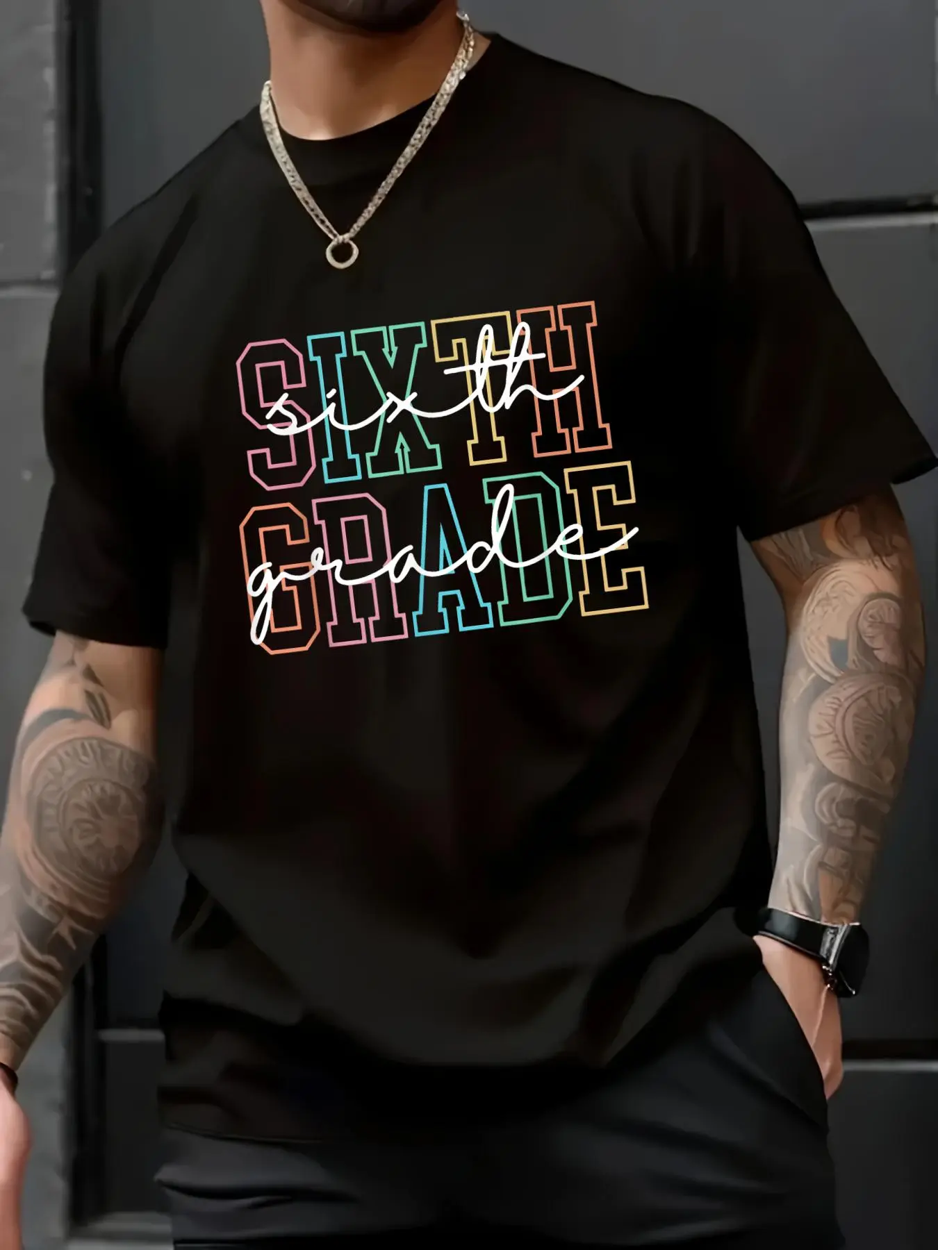 Sixth Grade Squad Graphic T-Shirt, Retro Unisex Loose Fit Top in 100% Soft Cotton with a Round Neck and Short Sleeves, Tshirt, Shortsleeve, Menswear, Jackets