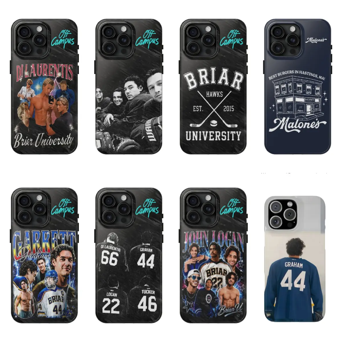 Malone's Bar Off Campus Romance Graham Logan Tucker DI Laurentis Briar University Hockey phone Cases For iPhone 17 16 15 14 13 12 Promax Pro Plus, hard shell protection ,best Gift