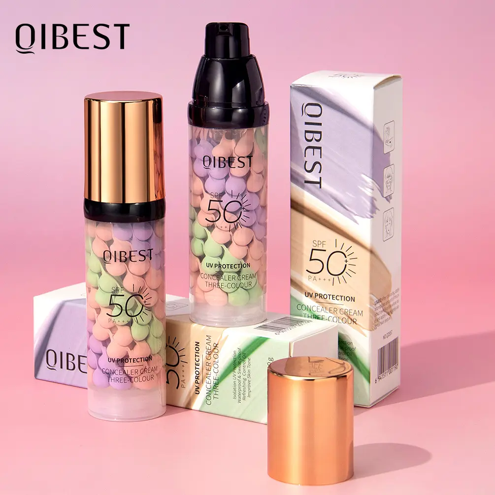 Three-Color Protective Isolation Cream with SPF 50 Coverage, Brightening & Oil-Control Moisturizer for Color Correction, Waterproof & Sweatproof Makeup Base,sunscreen