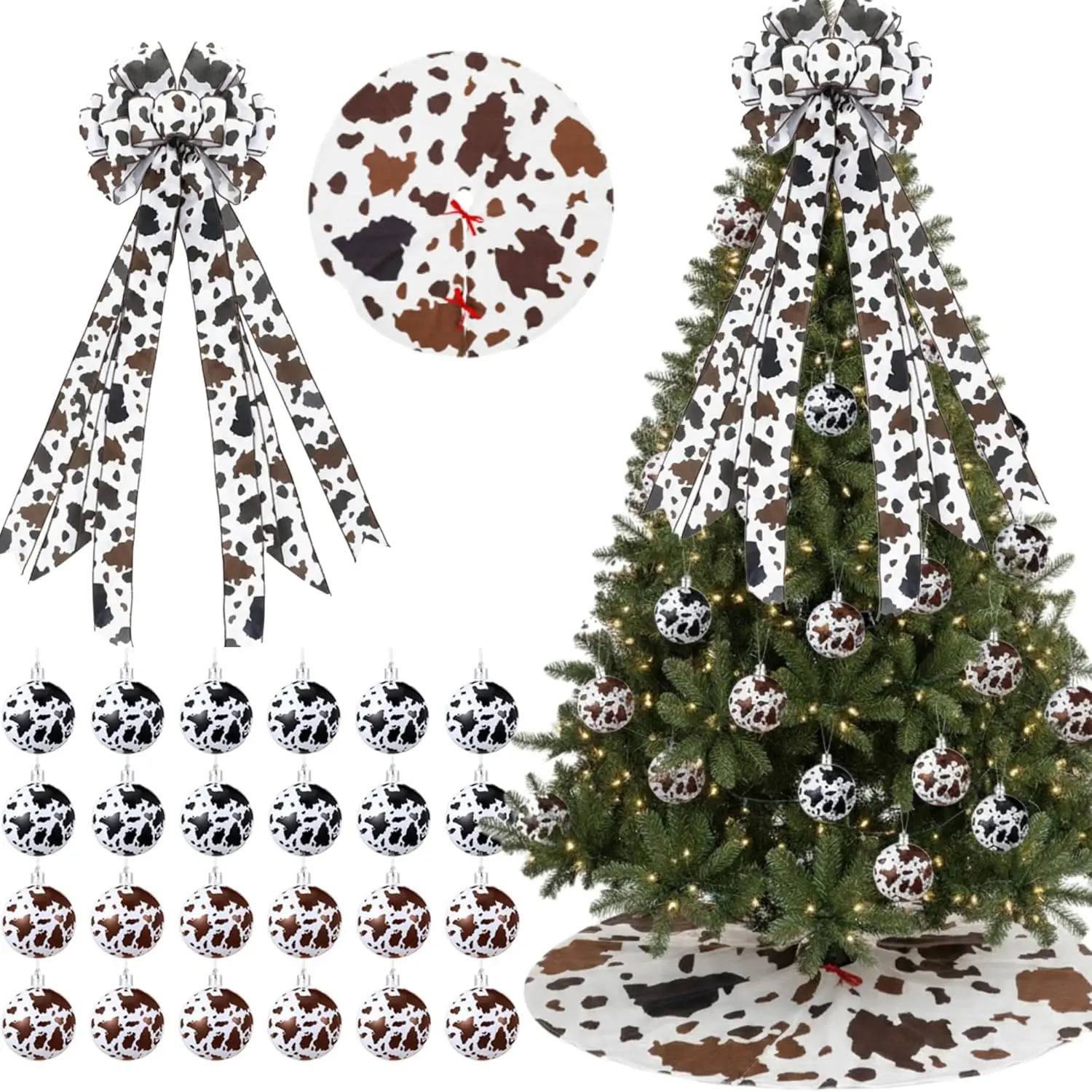 Western Cowboy Christmas Ornaments Set with Topper, Balls - Wooden Hanging Decor (Cowboy Hat, Boots, Horseshoe, Cactus, Sheriff Badge, Cow Print) for Xmas Tree, Rustic Farmhouse Festive Supplies, Party Decor Accessories, Country Lovers, Party Decoration S