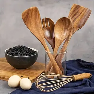 5-Piece Natural Wood Kitchen Utensil Set, Ergonomic Heat Resistant Design, Includes Spoon, Spatula, Ladle & Frying Pan, Ideal Gift for Mother’s Day & Halloween, Wooden Cooking Tools, Spoons Set