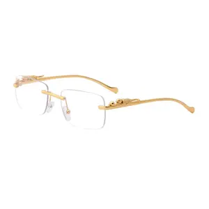 Gold Frame Elegant Leopard Design Rimless Lenses with UV 400 Protection for Men & Women - Luxury Sunglasses for All Seasons tiktok shop