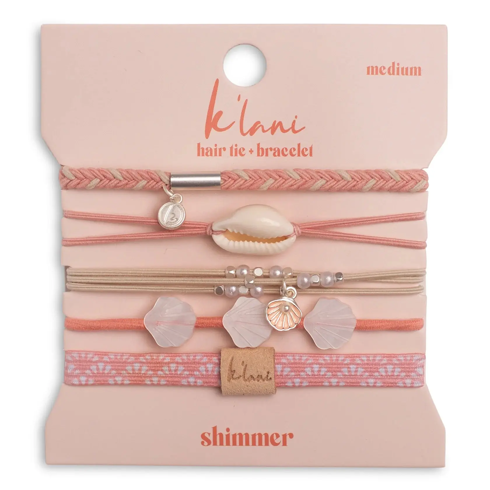 "Shimmer" Coral with Shell Hair Tie Bracelets