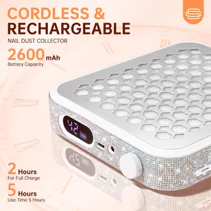 CHRISTINE SHELLY Cordless Nail Dust Collector,Compact Vacuum Fan Rechargeable Dust Collector with Reusable Filter,SProR Powerful Dust Suction Machine for Acrylic Gel Polish Manicure Pedicure at Salon&Home