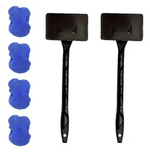 Car Windshield Cleaner with 2 Washable Microfiber Pads | Fixed Handle Auto Glass Wiper | Ergonomic Design for Blind Spots | Interior/Exterior Reusable Cleaning Tool