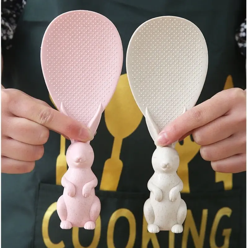 Creative Sturdy Plastic Spoon Standing Rabbit Rice Scoop, Cute Rice Serving Utensil, Electric Rice Cooker Pot Rice Spatula, Kitchen & Tableware Choice, Kitchenware, Culinary Cutlery, Home, Kitchen Accessory