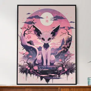 Espeon Poké, Japanese Tapestry Style Anime Poster, Printable Wall Art, Bedroom Wall Art