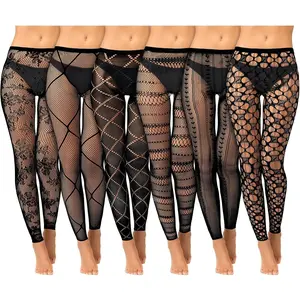 Hicarer 6 Pairs Halloween Fishnet Tights Footless High Waist Stockings Stripe Pantyhose Leggings for Women Costume