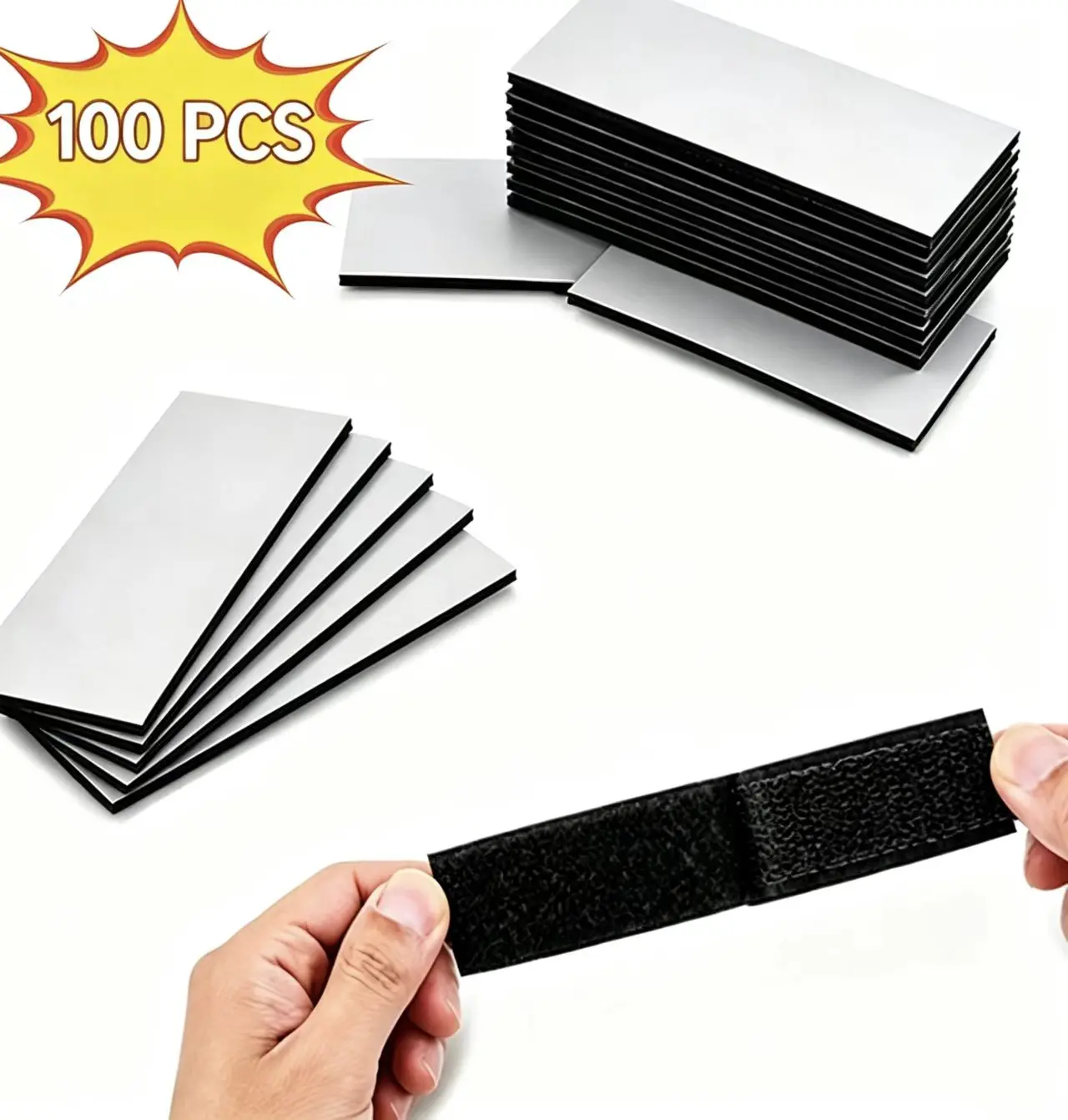 100/200 pieces self-adhesive double-sided hook-and-loop Velcro strips, wall mounting adhesive tape for hanging picture frames, cable organization, dorm room home office storage, universal fastening Velcro for camping and outdoor furniture equipment