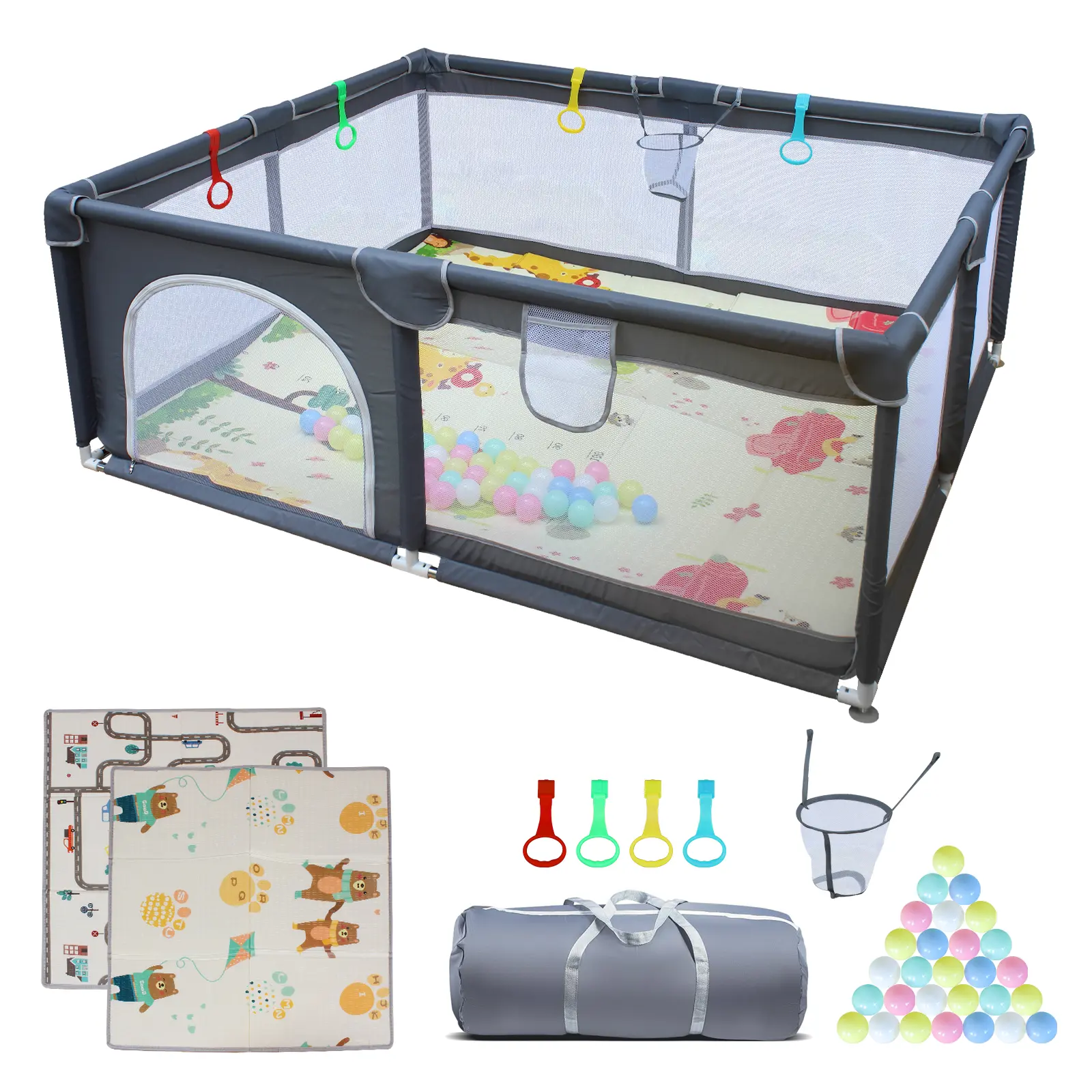 71"x59" Large Enclosure Playpen for Babies - Quick Folding Collapsible Ball Pit Playpen with Balls & Storage Bag, Portable Fenced Enclosure for Indoor & Outdoor Use, Quick Folding Playpen, Collapsible Playpen