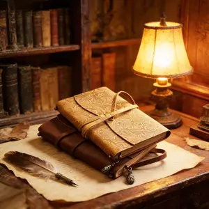 Leather Notebook - 200 Pages Vintage Embossed Sketchbook, 7.5"x5.5" Handmade Travel Diary, Durable Cowhide Paper, Unisex Gift