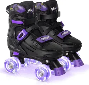 Adjustable Racing Car Quad Roller Skates for Kids Boys Girls Teens Ages 4-16, Beginner Indoor & Outdoor Skating Shoes, Birthday Christmas Holiday Gift