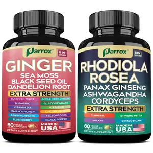 PARROX Health Boost Bundle - Ginger & Rhodiola Rosea Multivitamin Supplement - Gut Support, Energy, Mental Focus, & Overall Wellness - 60 Capsules - Made in USA
