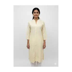 #LKH-3 Elegant Pale Yellow Chikankari Embroidered Kurti