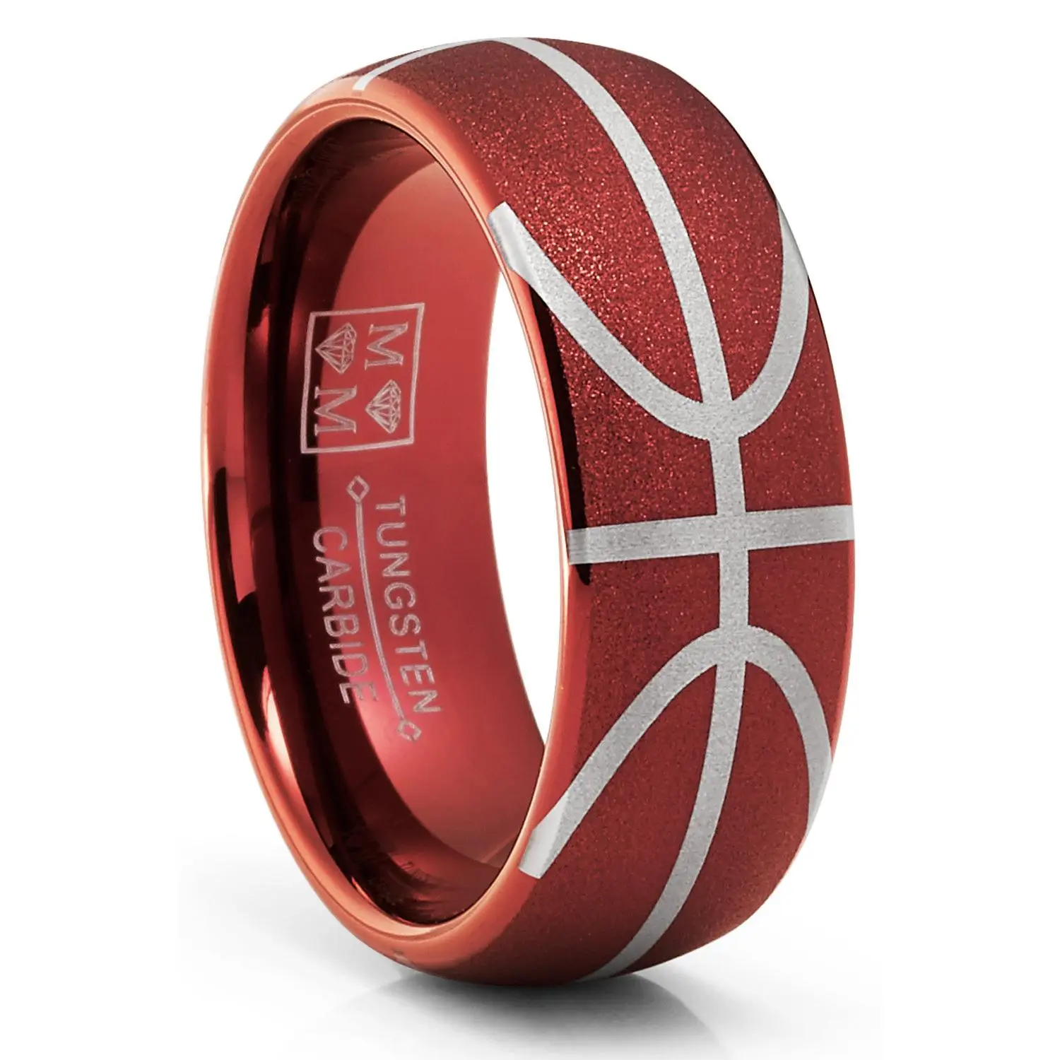 Male 8mm Tungsten Carbide Basketball Sports Ring Band - Comfort-Fit, Cobalt-Complimentary, Scratch-Proof, Textured Dome, Unisex Tungsten Wedding Band for Wedding/Engagement, 8 Millimeters