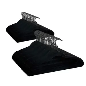 Velvet Adult Clothing Hangers 100 Pack Black Non-Slip Space Saving Organiser with No Clip, Cloth Hangers