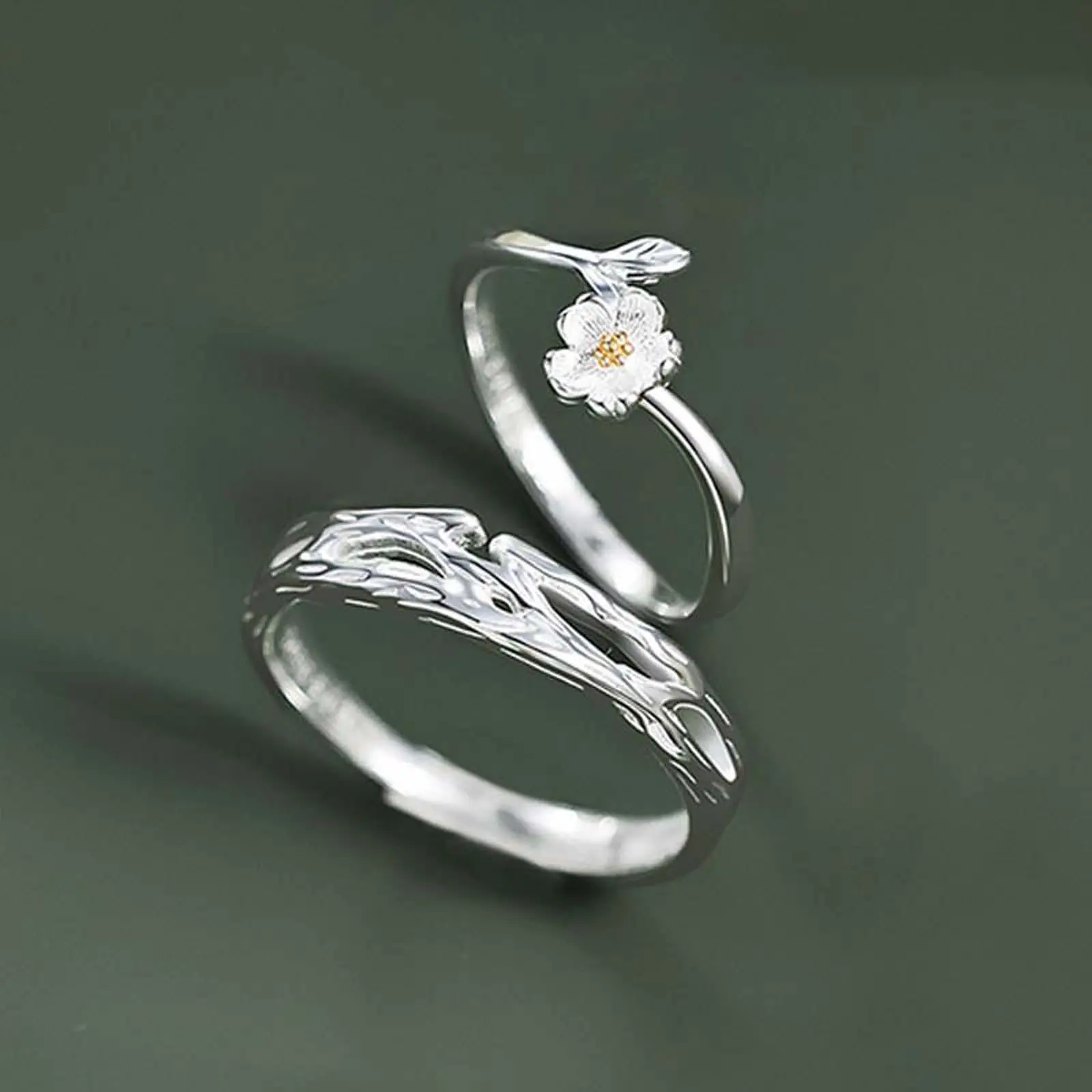 Artificial Gemstone Couple Rings - 1-Pair Adjustable-Opening Jewelry Accessory with Elegant Everyday Jasmine Design, Elegant Everyday Ring