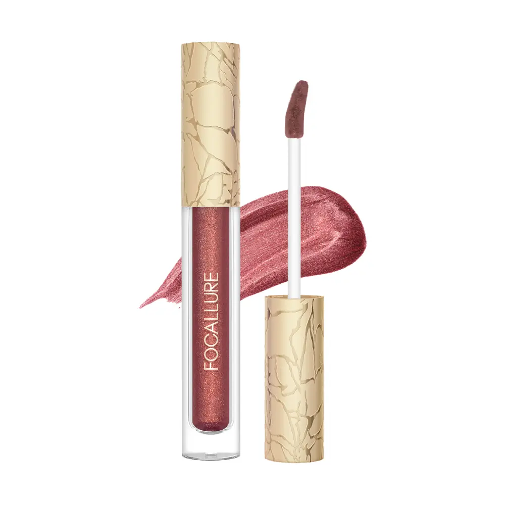 Focallure Glam Metal Lip Gloss & Radiant Shimmer Highlighter Duo, Waterproof Smooth Liquid Lipstick Bright Glow Highlight Cosmetic Kit