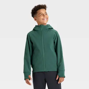 All In Motion Boys' Hooded Softshell Jacket - Midweight with Thumbholes