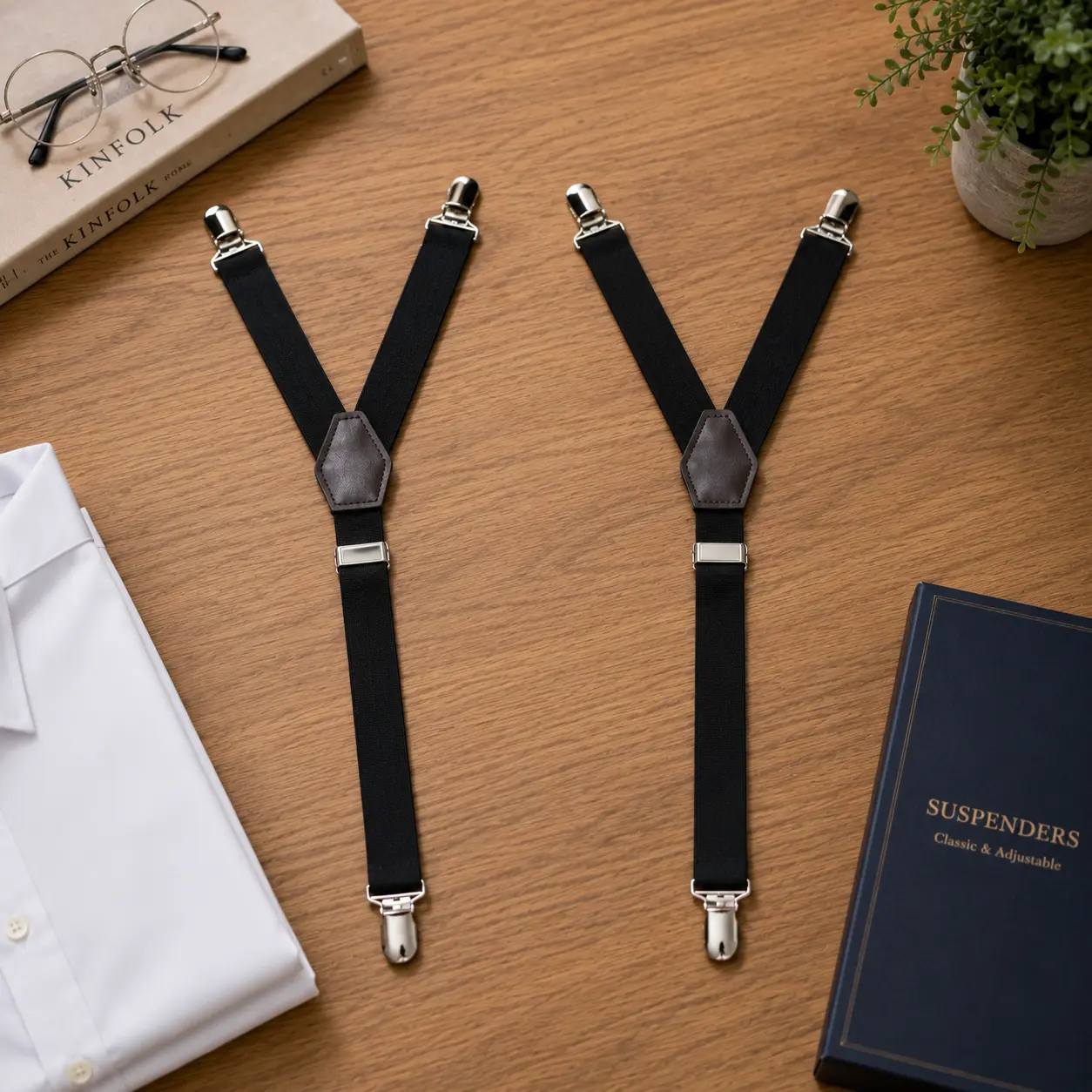 Men's Adjustable Shirt Stays, Elastic Shirt Holder Straps with Non-Slip Clips, Dress Shirt Garters to Keep Shirts Tucked, 1 Pair