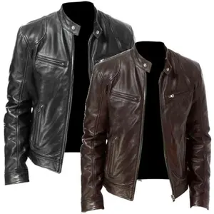 Men's Black  Lambskin Leather Biker Jacket VINTAGE REAL BROWN MOTORCYCLE JACKETS FOR MEN Casual Tops Coats Menswear Pocket Garments