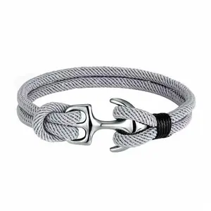 Jewelry Fan Premium Nylon Rope Bracelet with Silver Color Stainless Steel Anchor Accent 8 Inches Navy Blue Fashion Accessory