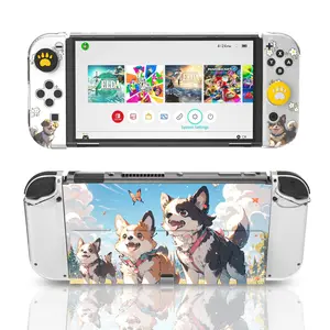 Switch OLED Protective Case, Switch OLED Dog Accessories, Cute Switch OLED Hard Shell Cover Case with Kickstand, Include 1 Switch OLED Screen Protector and 2 Switch Button Covers