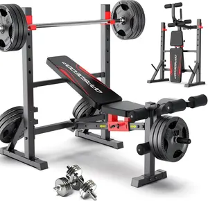 【TikTokShopBlackFriday】OPPSDECOR Weight Bench Set, Fast Folding Workout Bench with Squat Rack Leg Extension & Leg Curl, Adjustable Back/Seat/Barbell Rack for Bench Press Strength Training, Flat Incline Decline Gym Bench