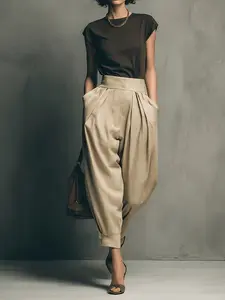 2026 Spring Summer New Arrival Women's Vintage Cotton Linen Breathable High Waist Harem Pants, Fashionable Ladies' Clothing, Womenswear, Comfortable and Stylish