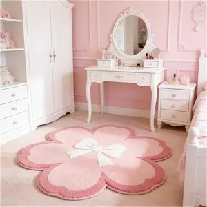 bow pattern bedroom carpet, pink flower shape living room sofa carpet, Floral shaped rug, bedside bay window carpet, plush carpet, reading play area carpet, washable bathroom toilet non-slip floor mat