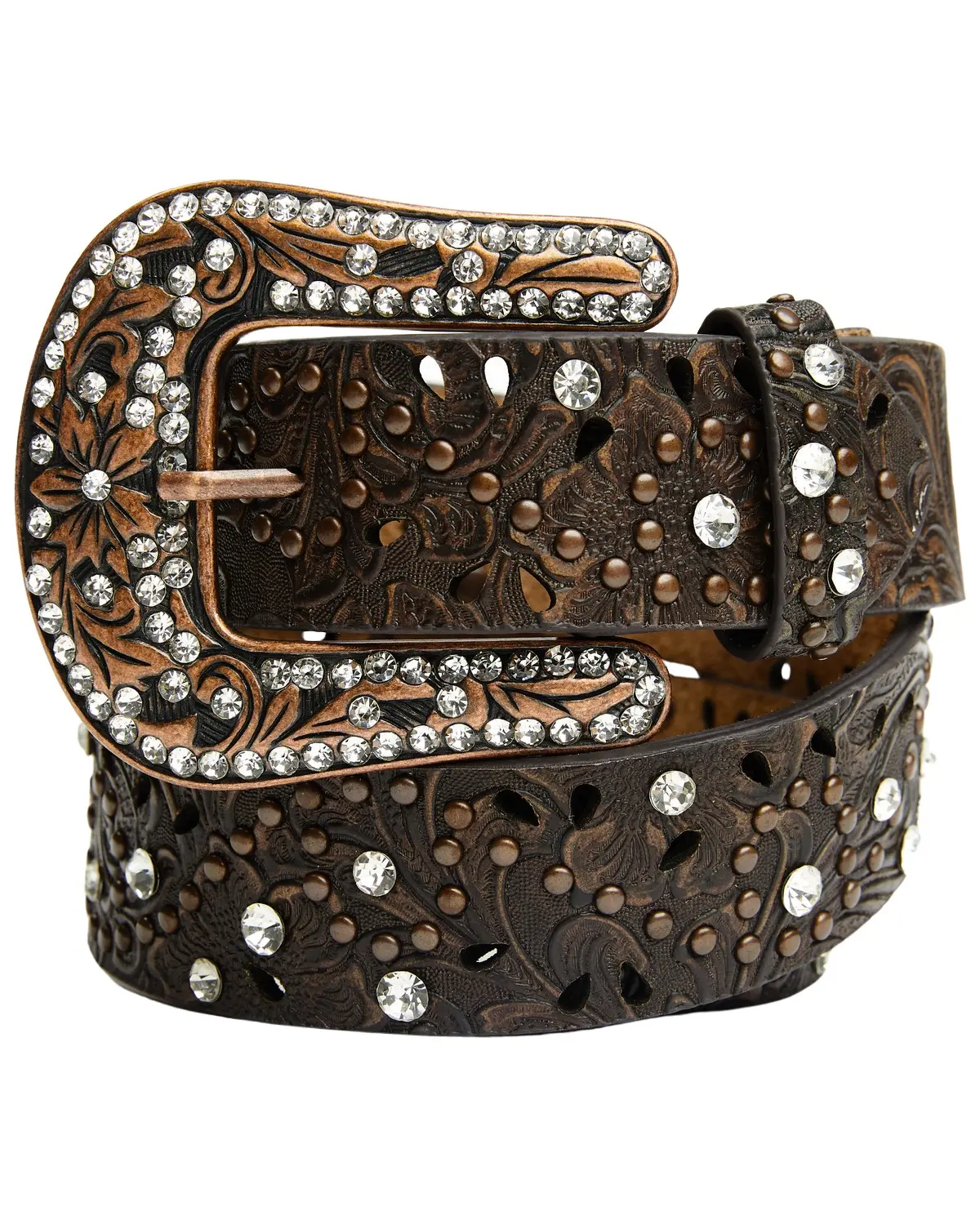 Shyanne Women's Women'S Floral Embossed Western Belt - 6521-Brn